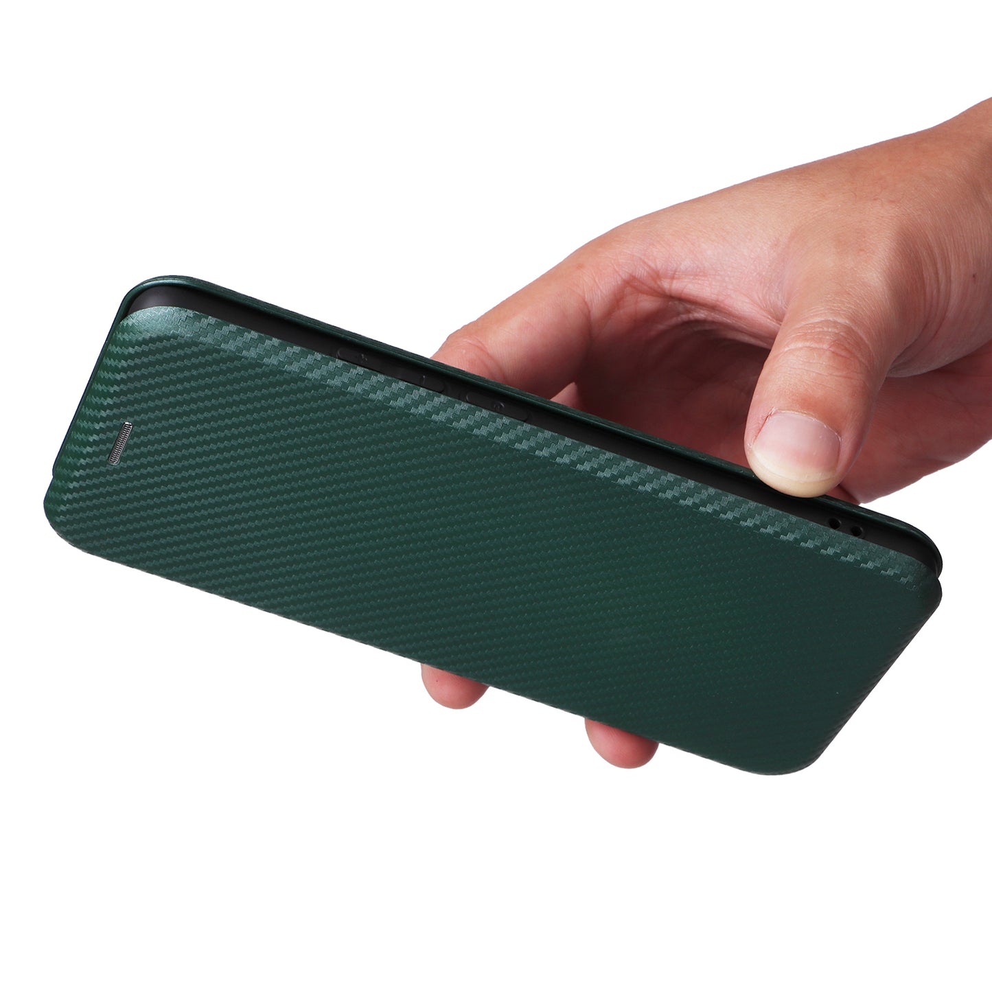 For Oppo A3 Pro 5G Case with Card Holder Carbon Fiber Texture Leather Magnetic Closure Phone Cover - Green