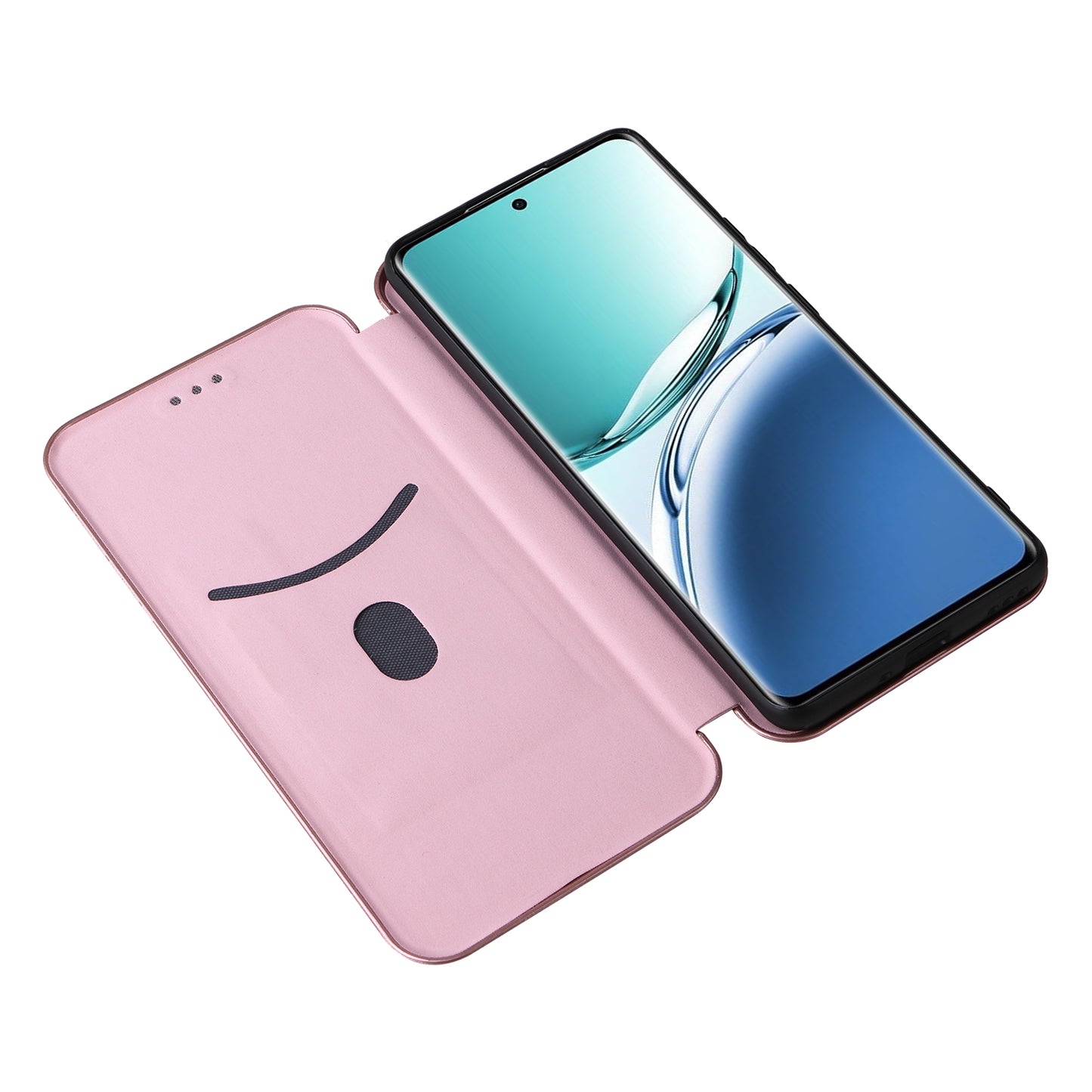For Oppo A3 Pro 5G Case with Card Holder Carbon Fiber Texture Leather Magnetic Closure Phone Cover - Rose Gold