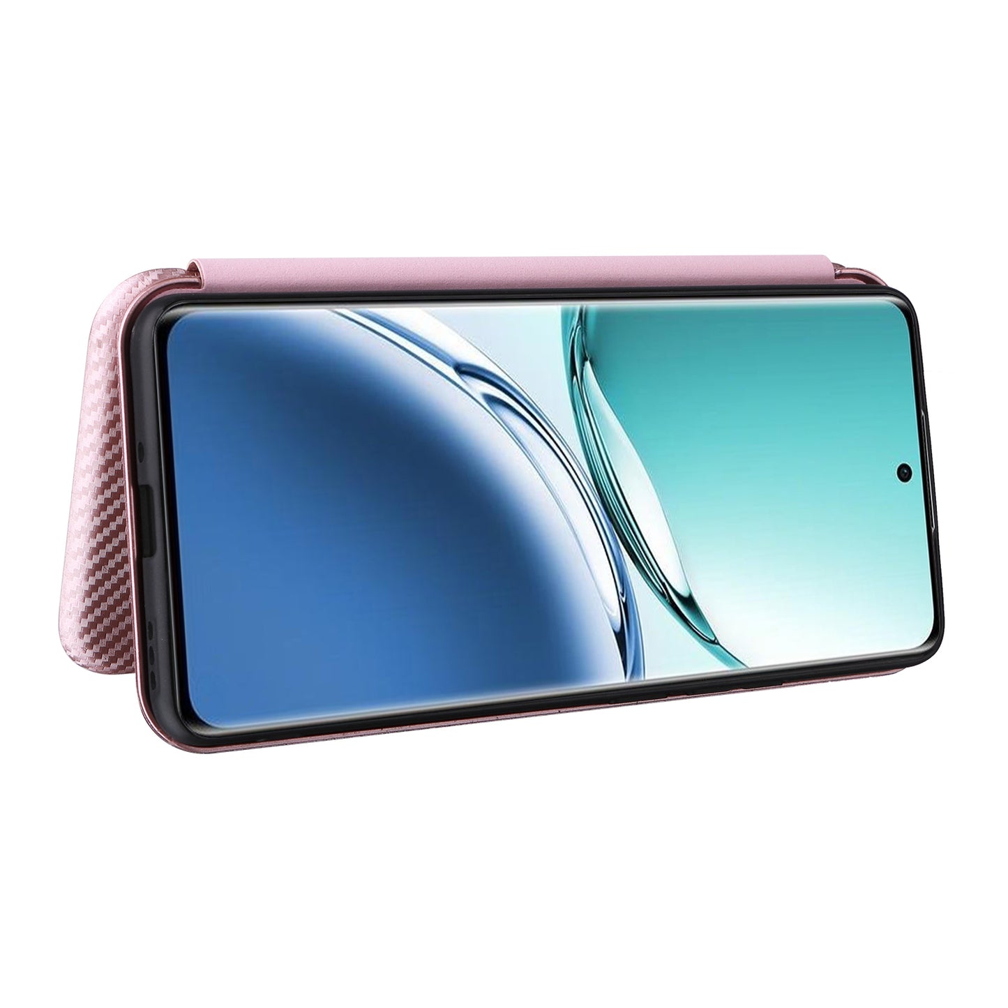 For Oppo A3 Pro 5G Case with Card Holder Carbon Fiber Texture Leather Magnetic Closure Phone Cover - Rose Gold