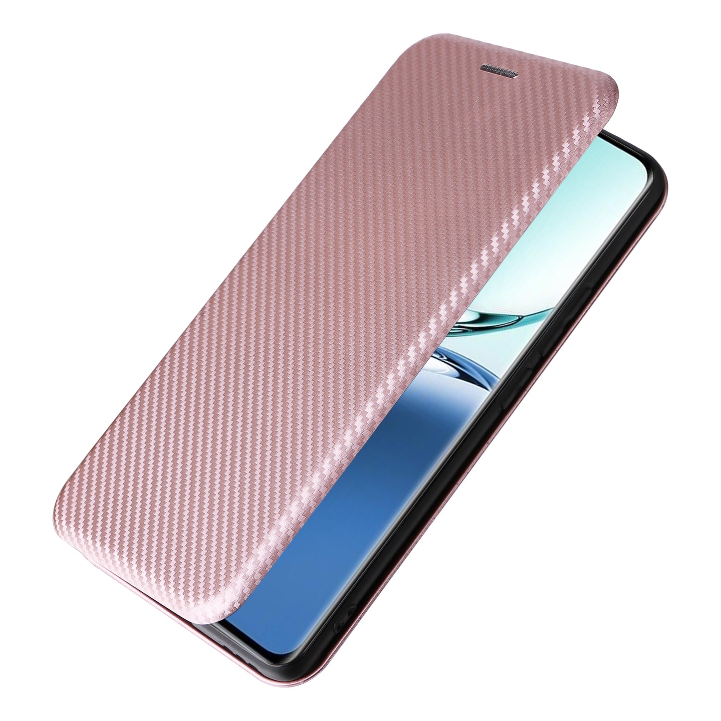 For Oppo A3 Pro 5G Case with Card Holder Carbon Fiber Texture Leather Magnetic Closure Phone Cover - Rose Gold