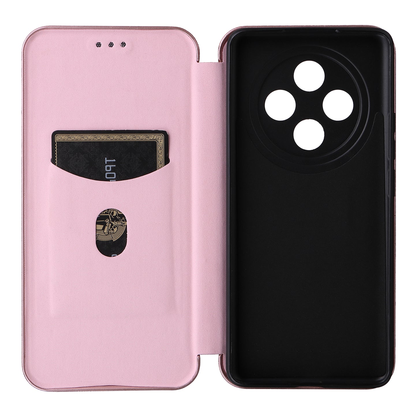 For Oppo A3 Pro 5G Case with Card Holder Carbon Fiber Texture Leather Magnetic Closure Phone Cover - Rose Gold