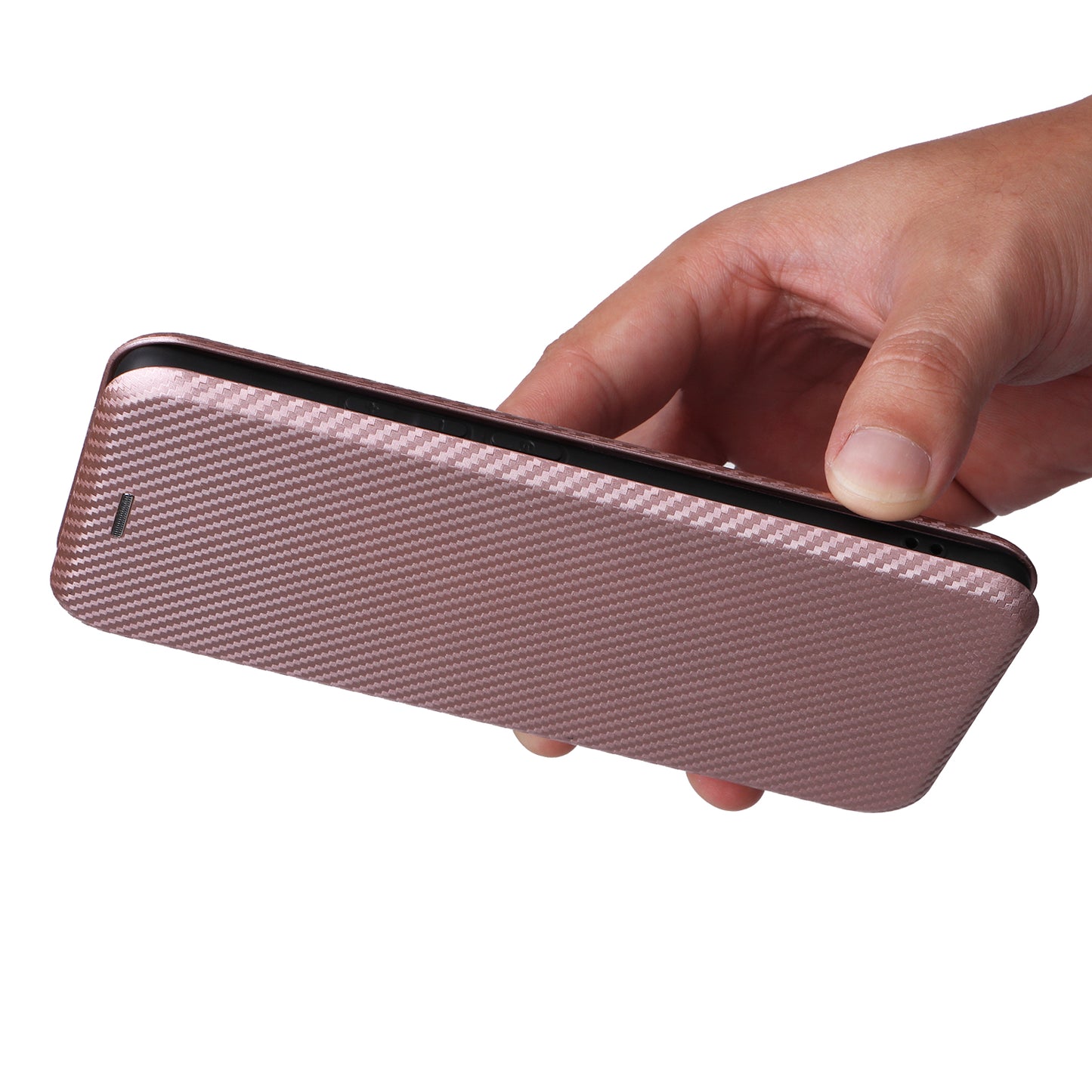 For Oppo A3 Pro 5G Case with Card Holder Carbon Fiber Texture Leather Magnetic Closure Phone Cover - Rose Gold