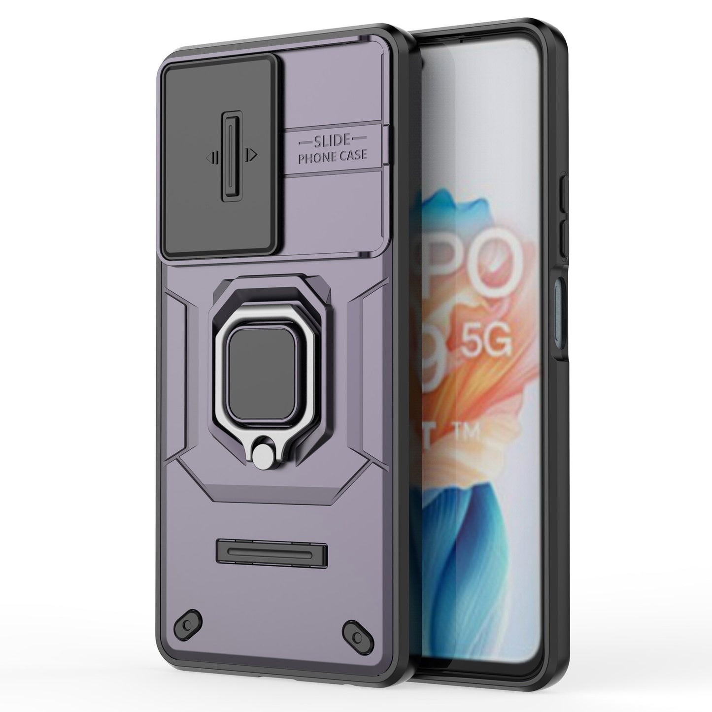 For Oppo A79 5G / A2 5G Case Camera Protection PC+TPU Phone Cover with Ring Kickstand - Purple