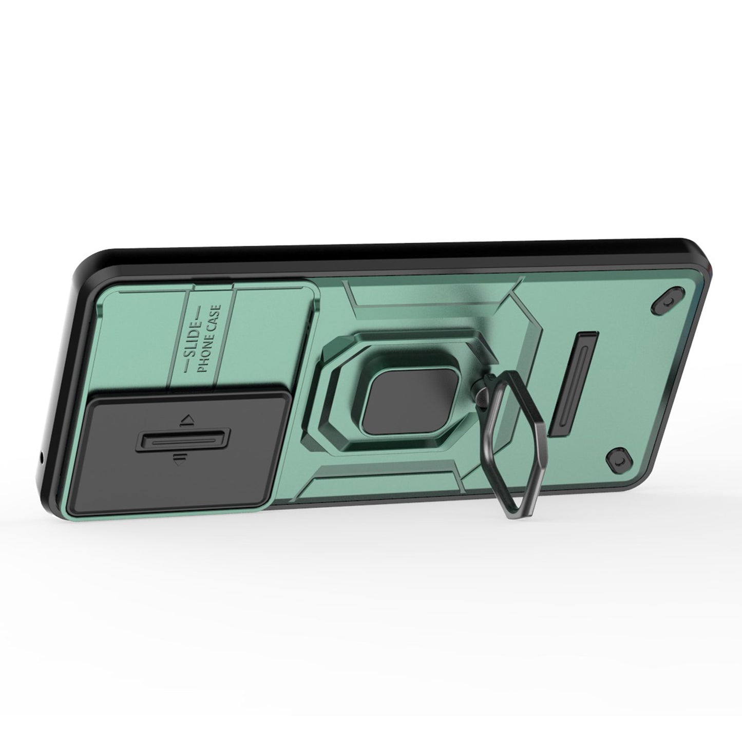 For Oppo A79 5G / A2 5G Case Camera Protection PC+TPU Phone Cover with Ring Kickstand - Green