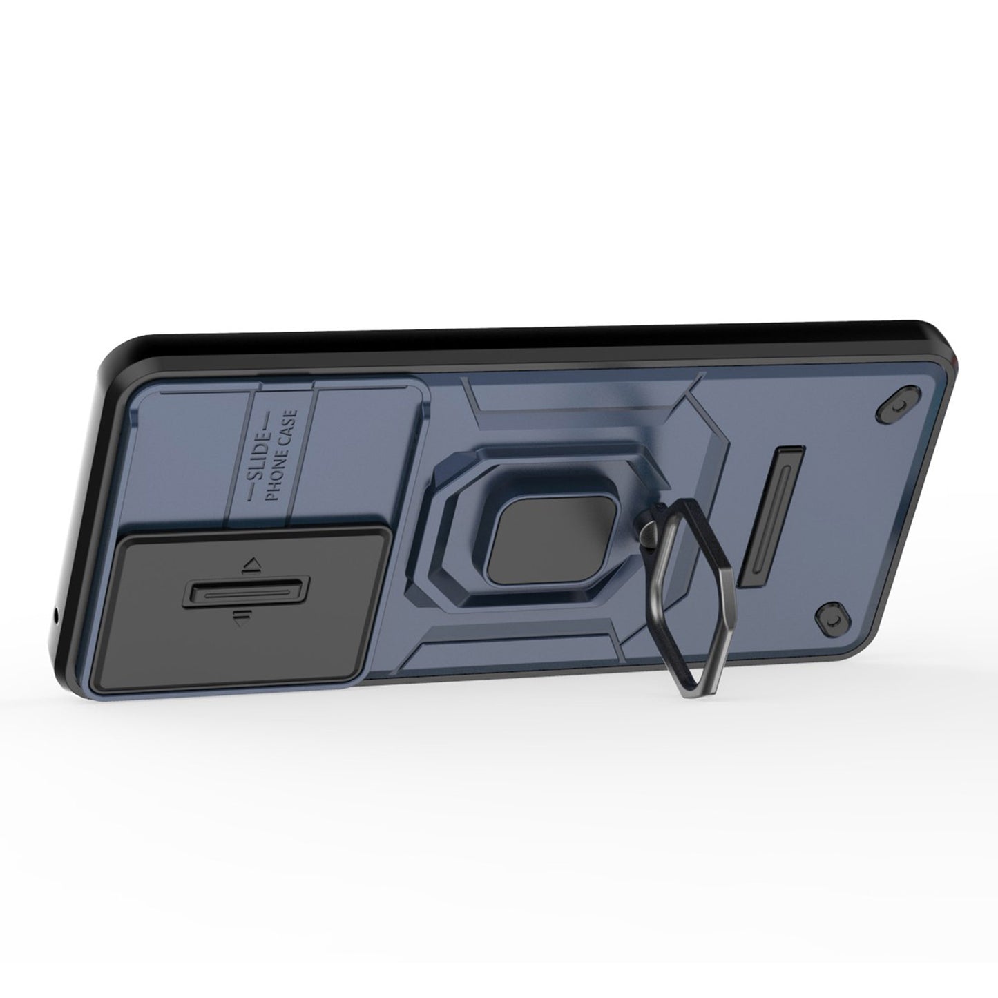 For Oppo A79 5G / A2 5G Case Camera Protection PC+TPU Phone Cover with Ring Kickstand - Blue