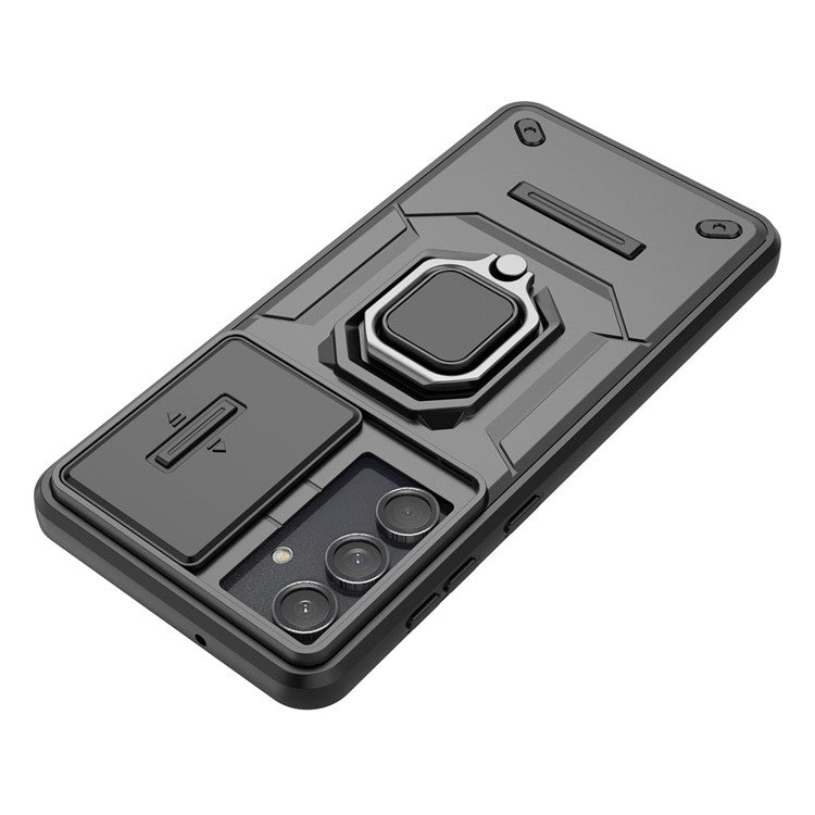 For Samsung Galaxy M55 5G / C55 5G / F55 5G Case PC+TPU Phone Protector with Slide Camera Cover - Black