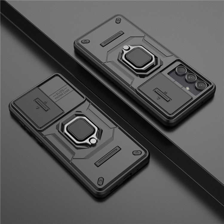 For Samsung Galaxy M55 5G / C55 5G / F55 5G Case PC+TPU Phone Protector with Slide Camera Cover - Black