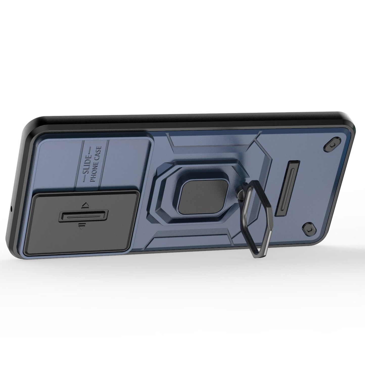 For Samsung Galaxy M55 5G Case PC+TPU Phone Protector with Slide Camera Cover - Blue