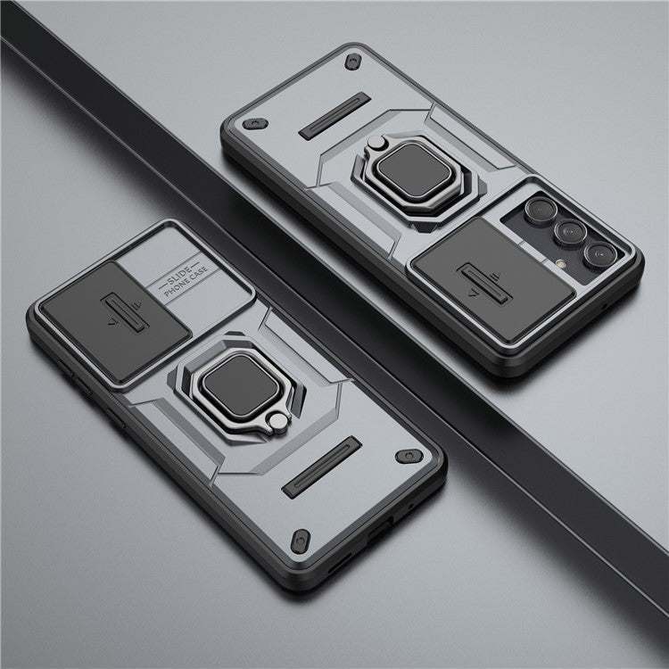 For Samsung Galaxy M55 5G / C55 5G / F55 5G Case PC+TPU Phone Protector with Slide Camera Cover - Grey