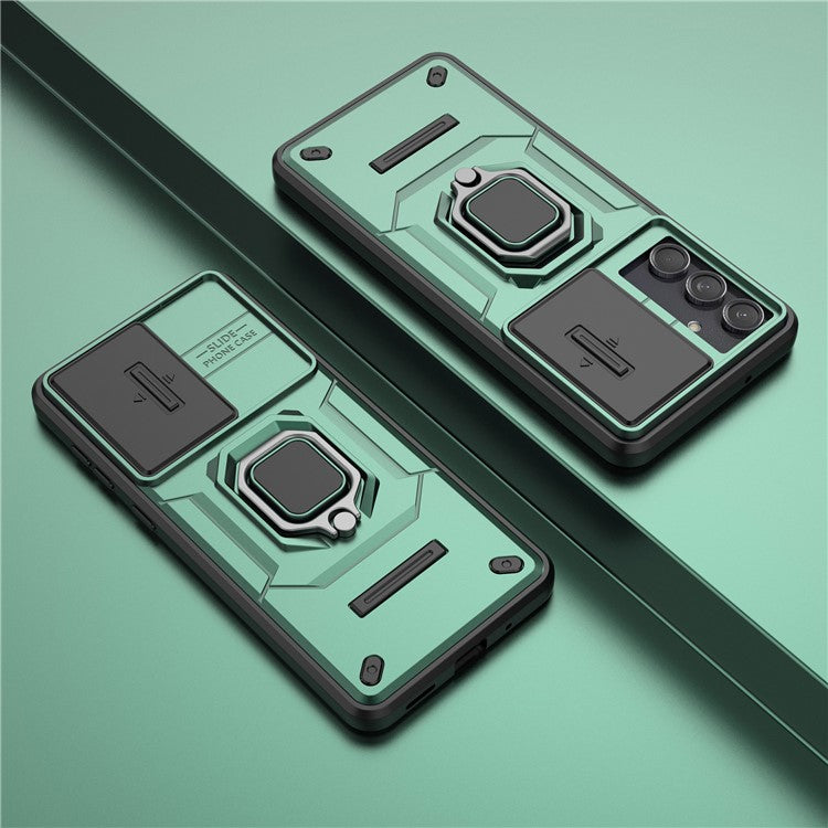 For Samsung Galaxy M55 5G / C55 5G / F55 5G Case PC+TPU Phone Protector with Slide Camera Cover - Green