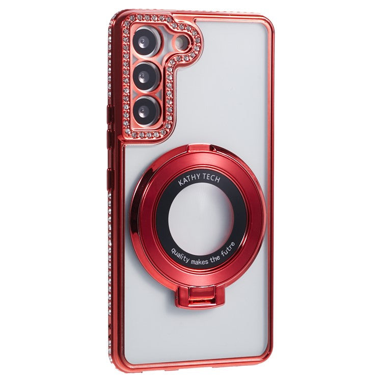 For Samsung Galaxy S22+ 5G Case Kickstand Soft TPU Back Cover Rhinestone Decor - Red