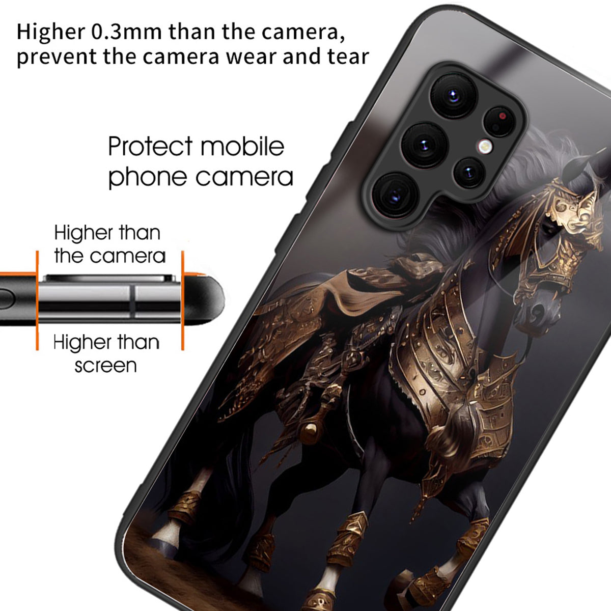 For Samsung Galaxy S24 Ultra Case Pattern Printed Tempered Glass+TPU Phone Cover - Masked Horse
