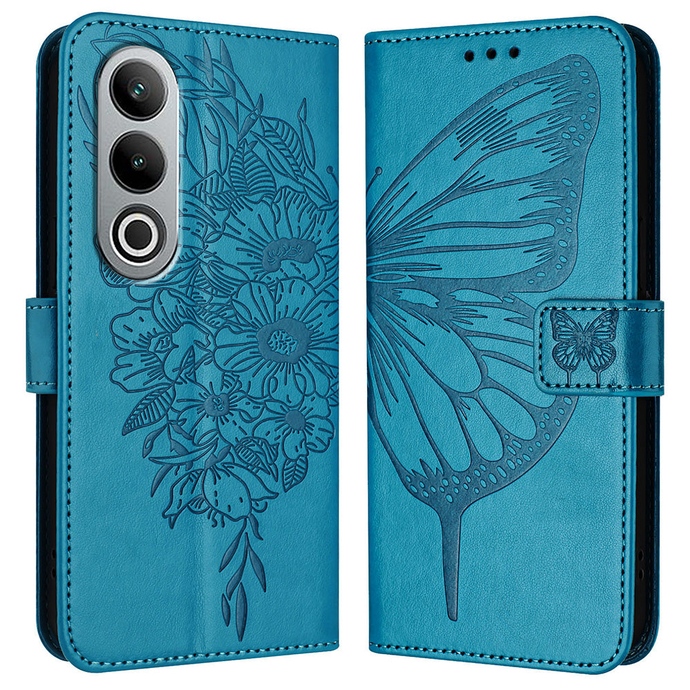 YB Imprinting Series-4 For OnePlus Nord CE4 5G Leather Case Stand Wallet Butterfly Phone Cover - Blue
