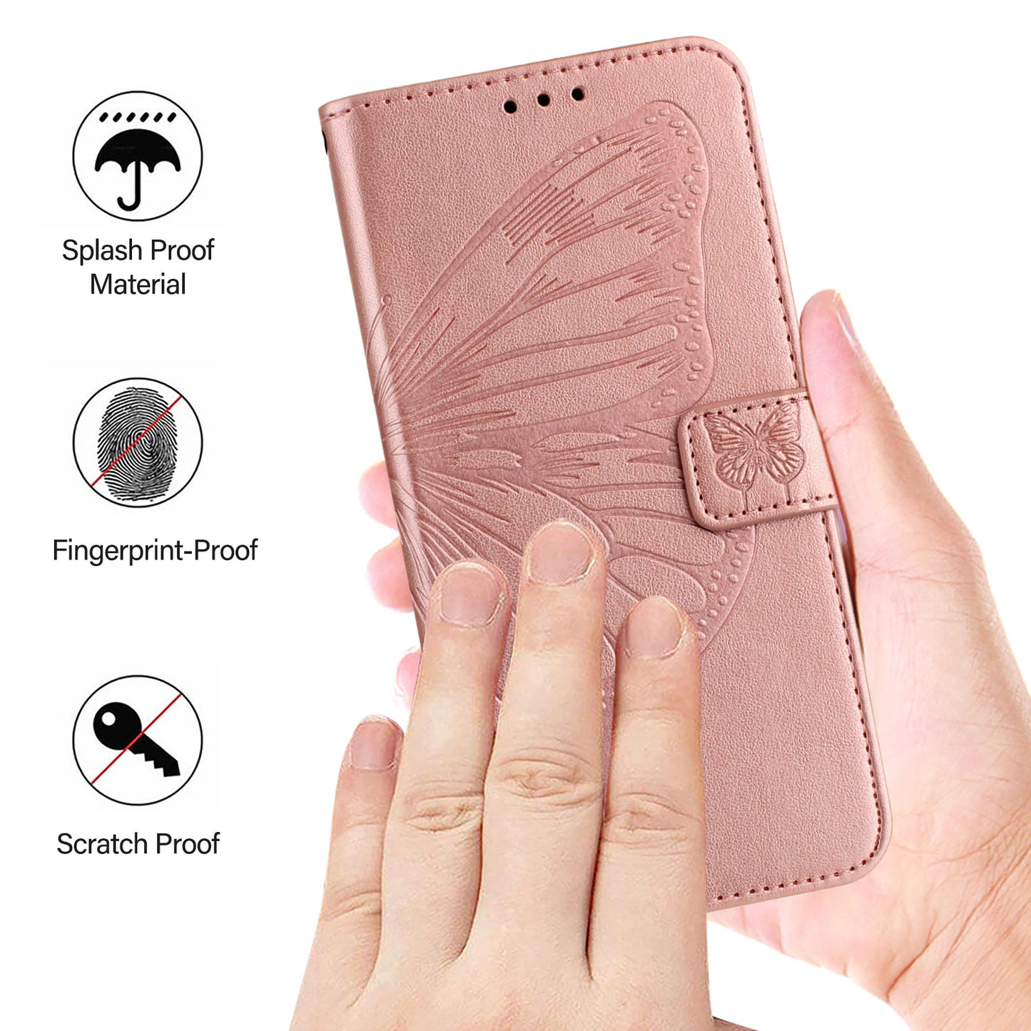 YB Imprinting Series-4 For OnePlus Nord CE4 5G Leather Case Stand Wallet Butterfly Phone Cover - Rose Gold
