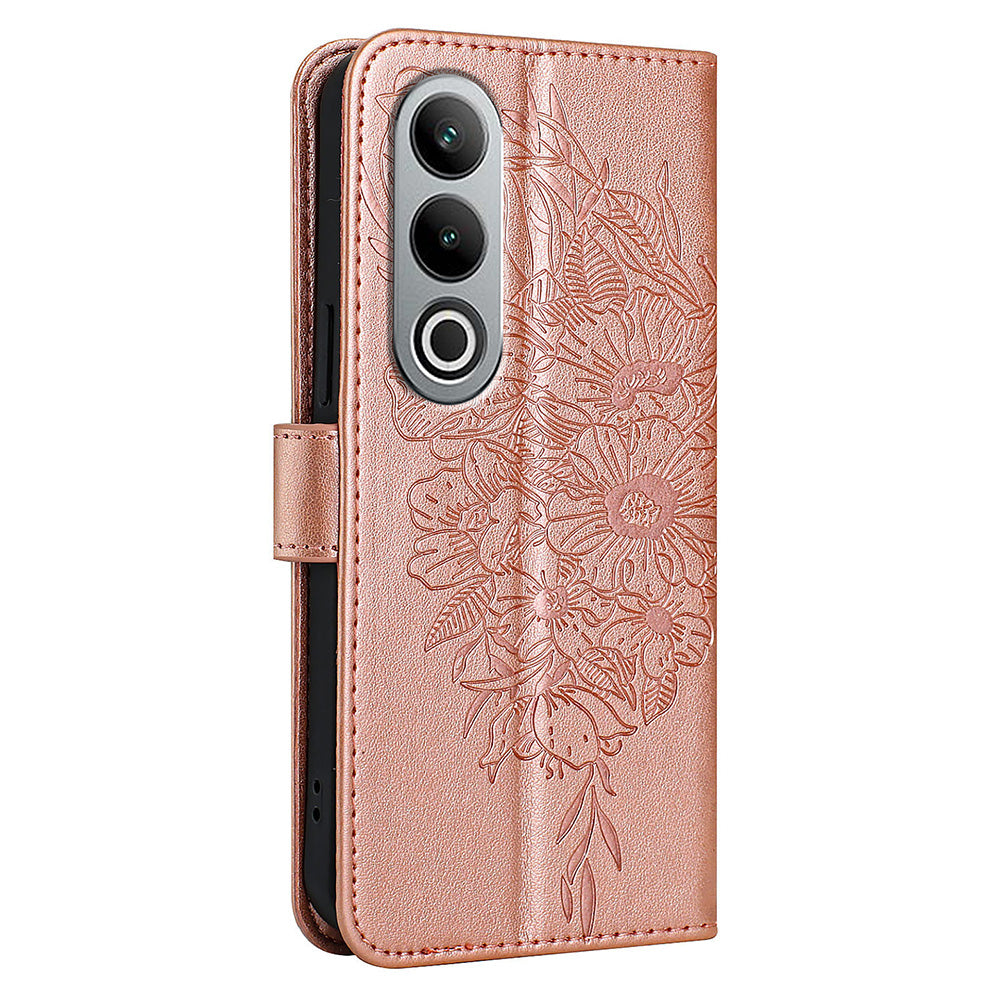 YB Imprinting Series-4 For OnePlus Nord CE4 5G Leather Case Stand Wallet Butterfly Phone Cover - Rose Gold