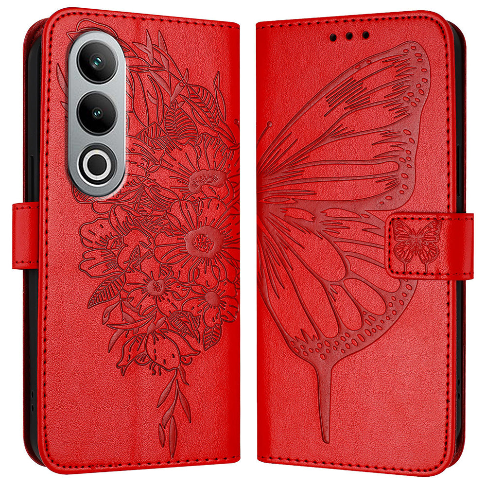 YB Imprinting Series-4 For OnePlus Nord CE4 5G Leather Case Stand Wallet Butterfly Phone Cover - Red
