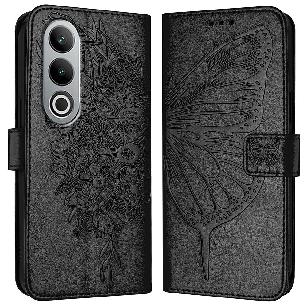 YB Imprinting Series-4 For OnePlus Nord CE4 5G Leather Case Stand Wallet Butterfly Phone Cover - Black