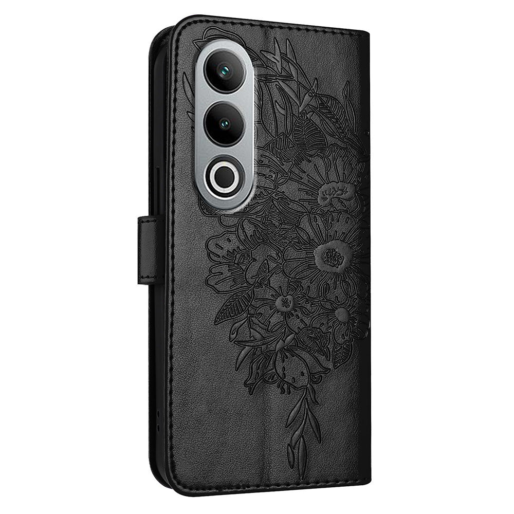 YB Imprinting Series-4 For OnePlus Nord CE4 5G Leather Case Stand Wallet Butterfly Phone Cover - Black