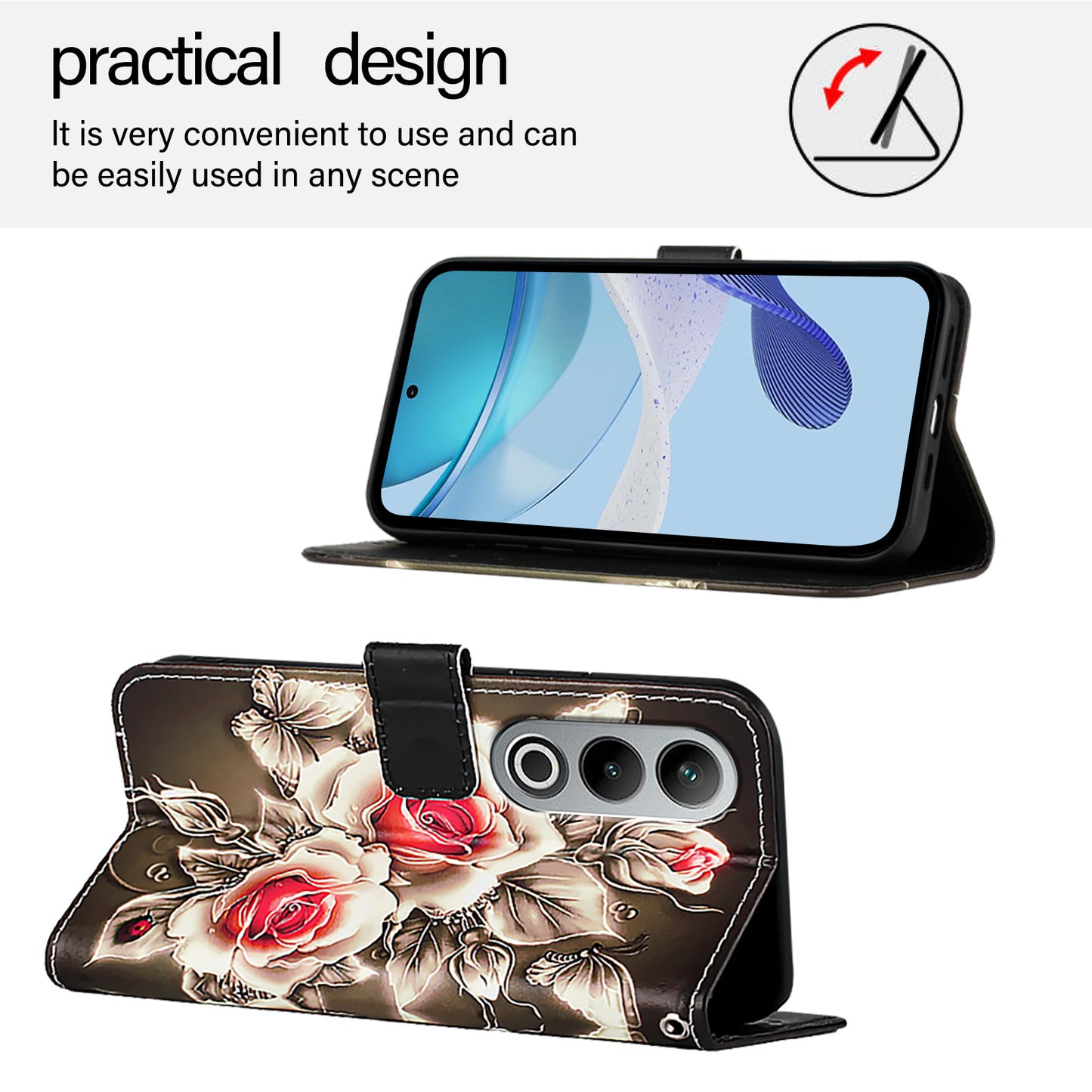 YB Pattern Printing Leather Series-4 for OnePlus Nord CE4 5G Case Anti-scratch Leather Flip Phone Cover - Rose