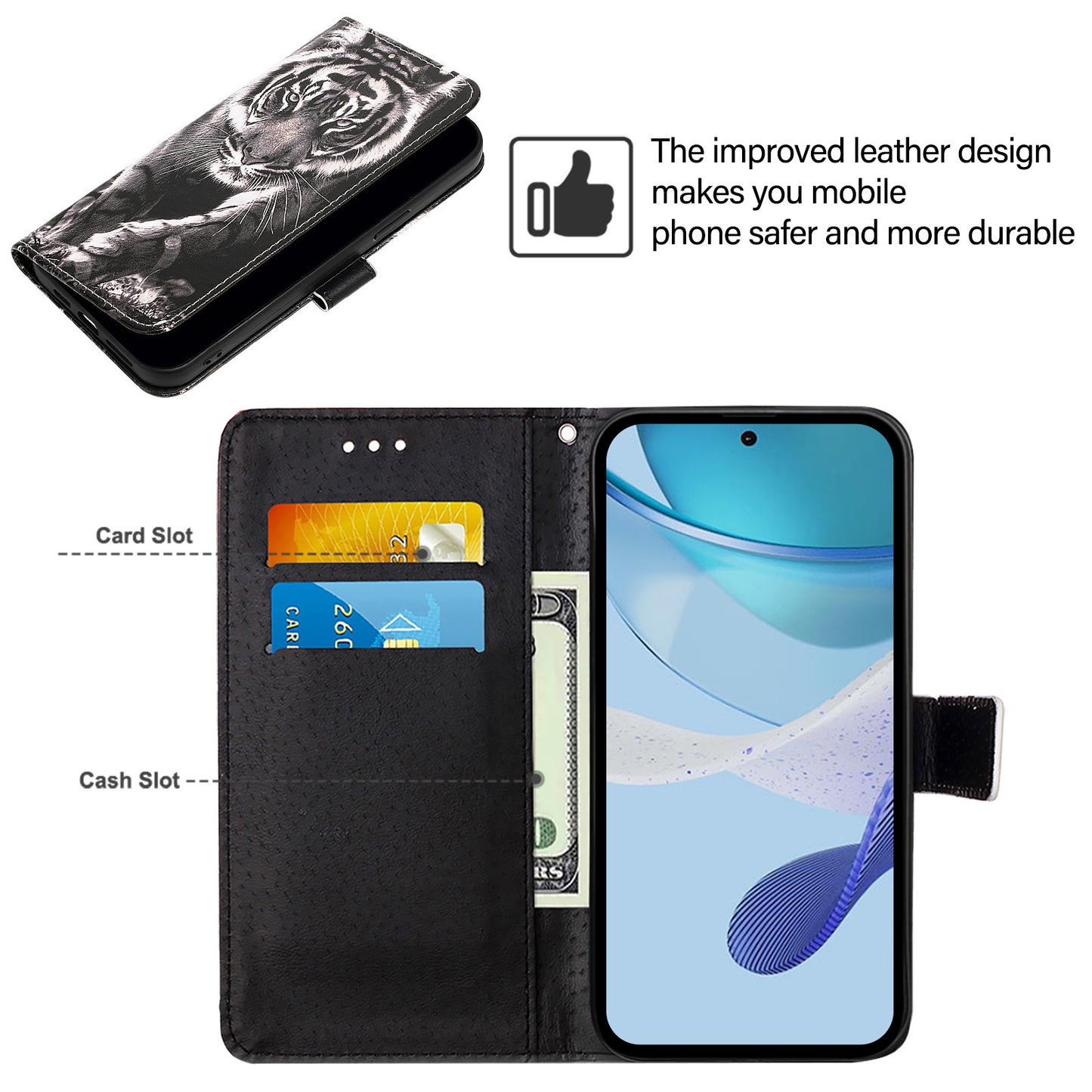 YB Pattern Printing Leather Series-4 for OnePlus Nord CE4 5G Case Anti-scratch Leather Flip Phone Cover - Tiger