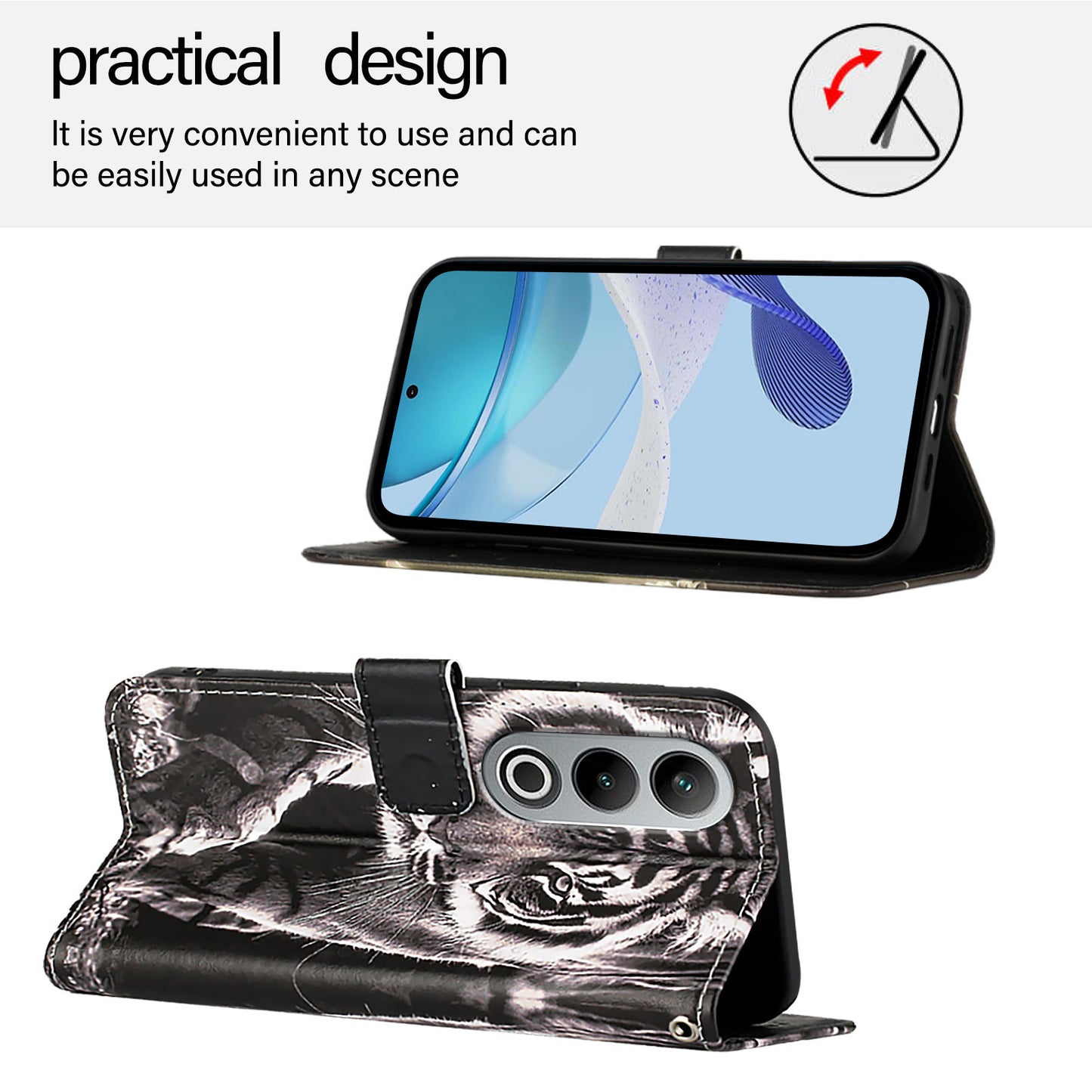 YB Pattern Printing Leather Series-4 for OnePlus Nord CE4 5G Case Anti-scratch Leather Flip Phone Cover - Tiger