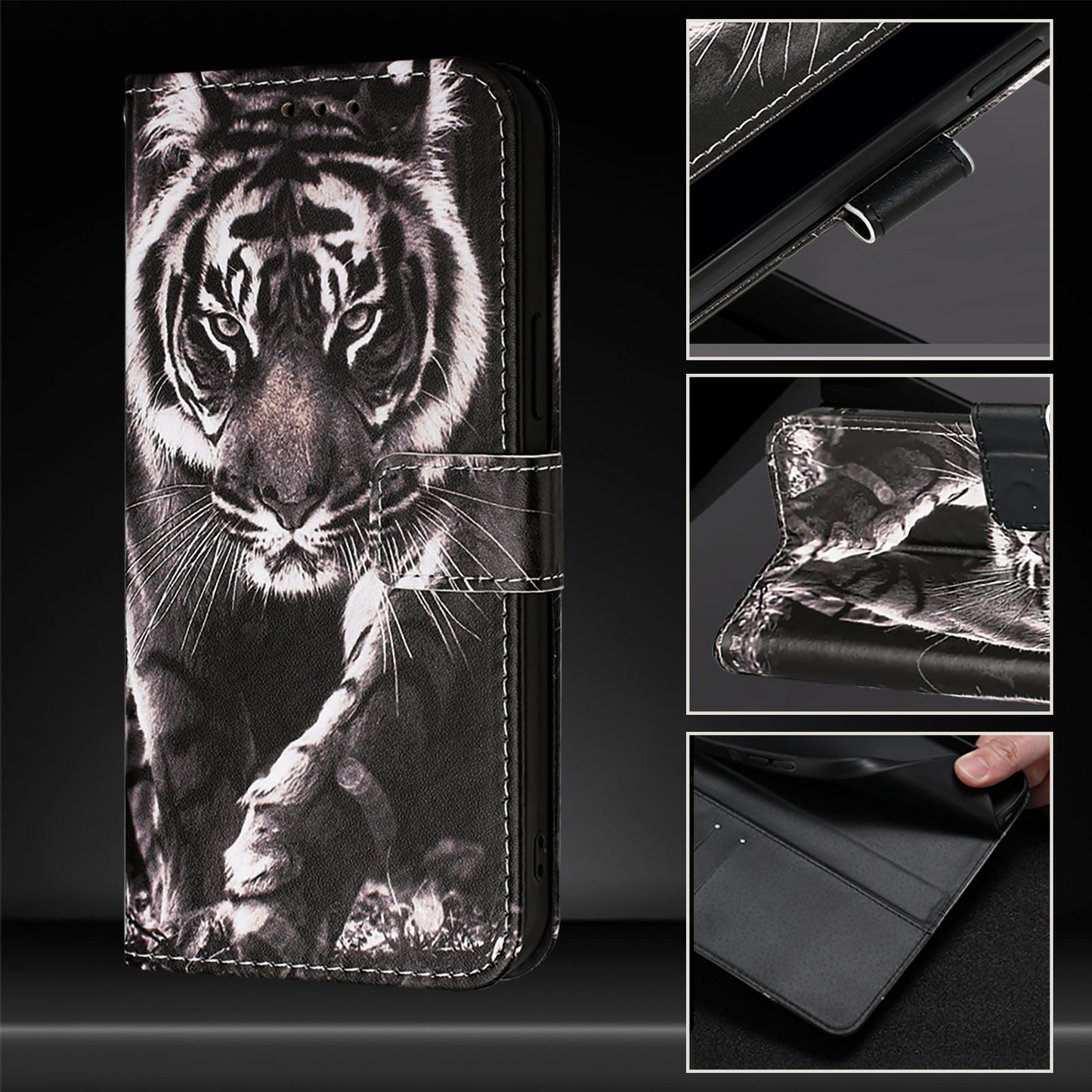 YB Pattern Printing Leather Series-4 for OnePlus Nord CE4 5G Case Anti-scratch Leather Flip Phone Cover - Tiger