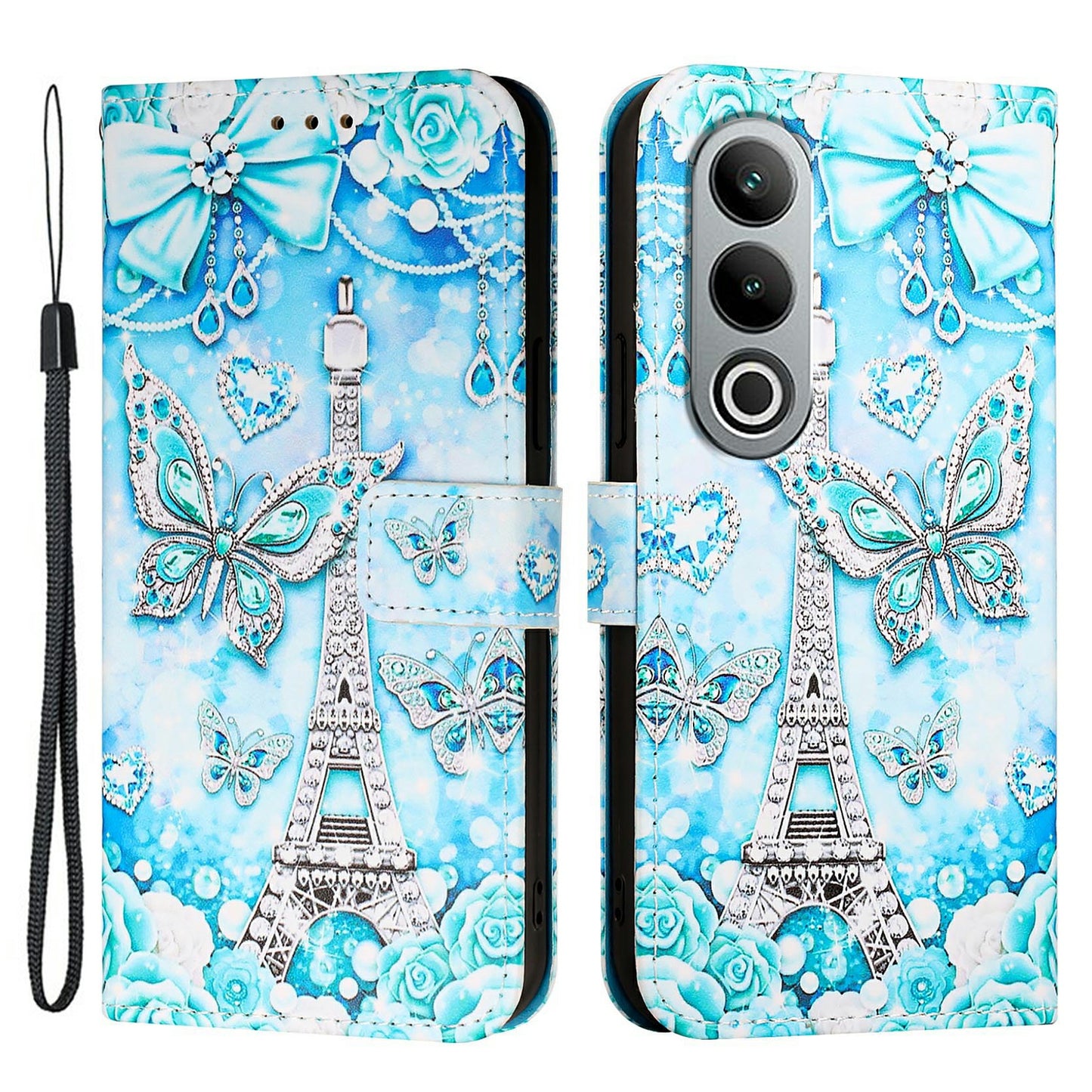 YB Pattern Printing Leather Series-4 for OnePlus Nord CE4 5G Case Anti-scratch Leather Flip Phone Cover - Eiffel Tower and Butterfly