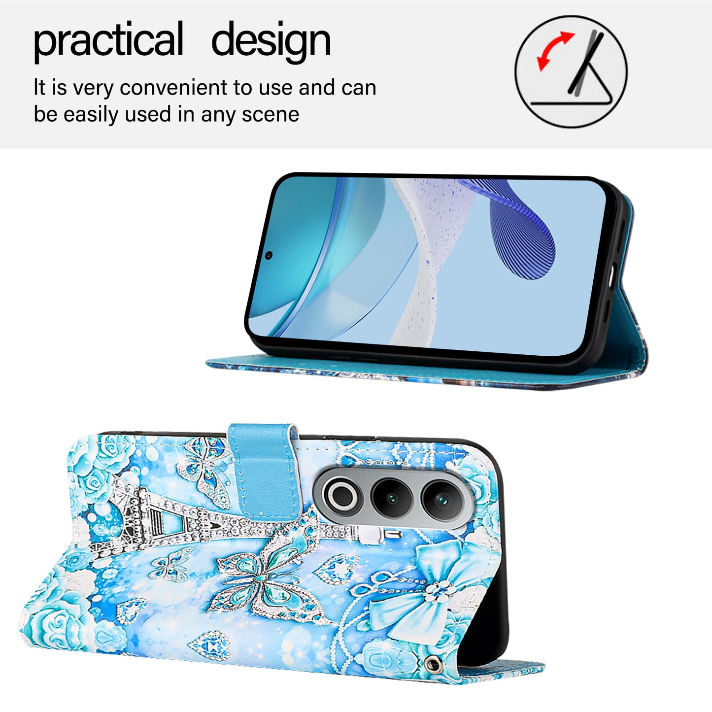 YB Pattern Printing Leather Series-4 for OnePlus Nord CE4 5G Case Anti-scratch Leather Flip Phone Cover - Eiffel Tower and Butterfly