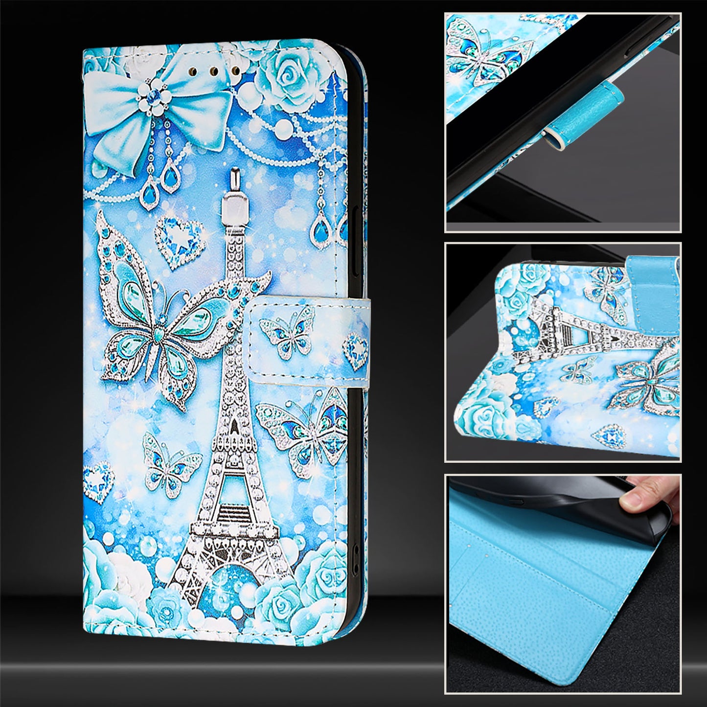 YB Pattern Printing Leather Series-4 for OnePlus Nord CE4 5G Case Anti-scratch Leather Flip Phone Cover - Eiffel Tower and Butterfly