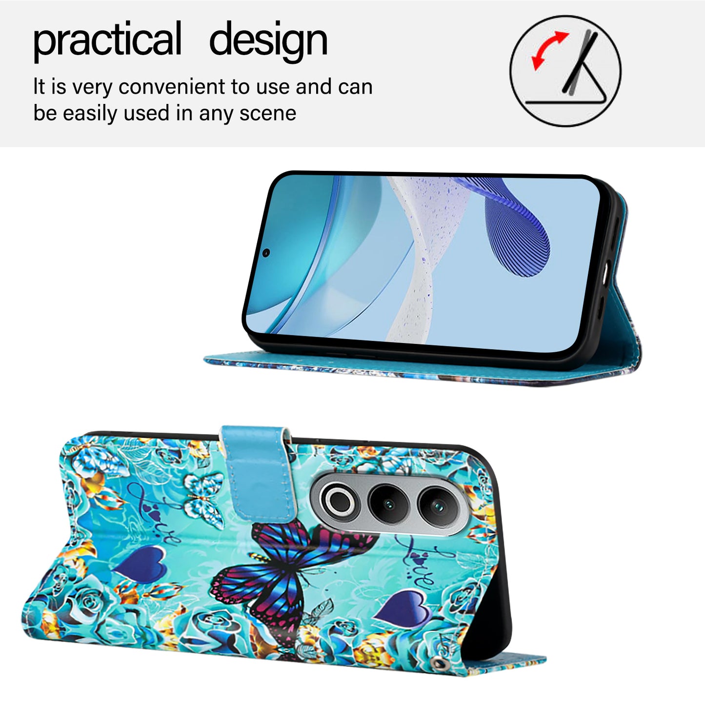 YB Pattern Printing Leather Series-4 for OnePlus Nord CE4 5G Case Anti-scratch Leather Flip Phone Cover - Butterfly and Heart