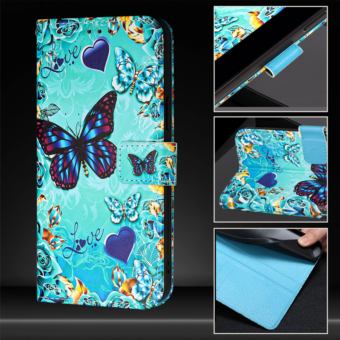 YB Pattern Printing Leather Series-4 for OnePlus Nord CE4 5G Case Anti-scratch Leather Flip Phone Cover - Butterfly and Heart