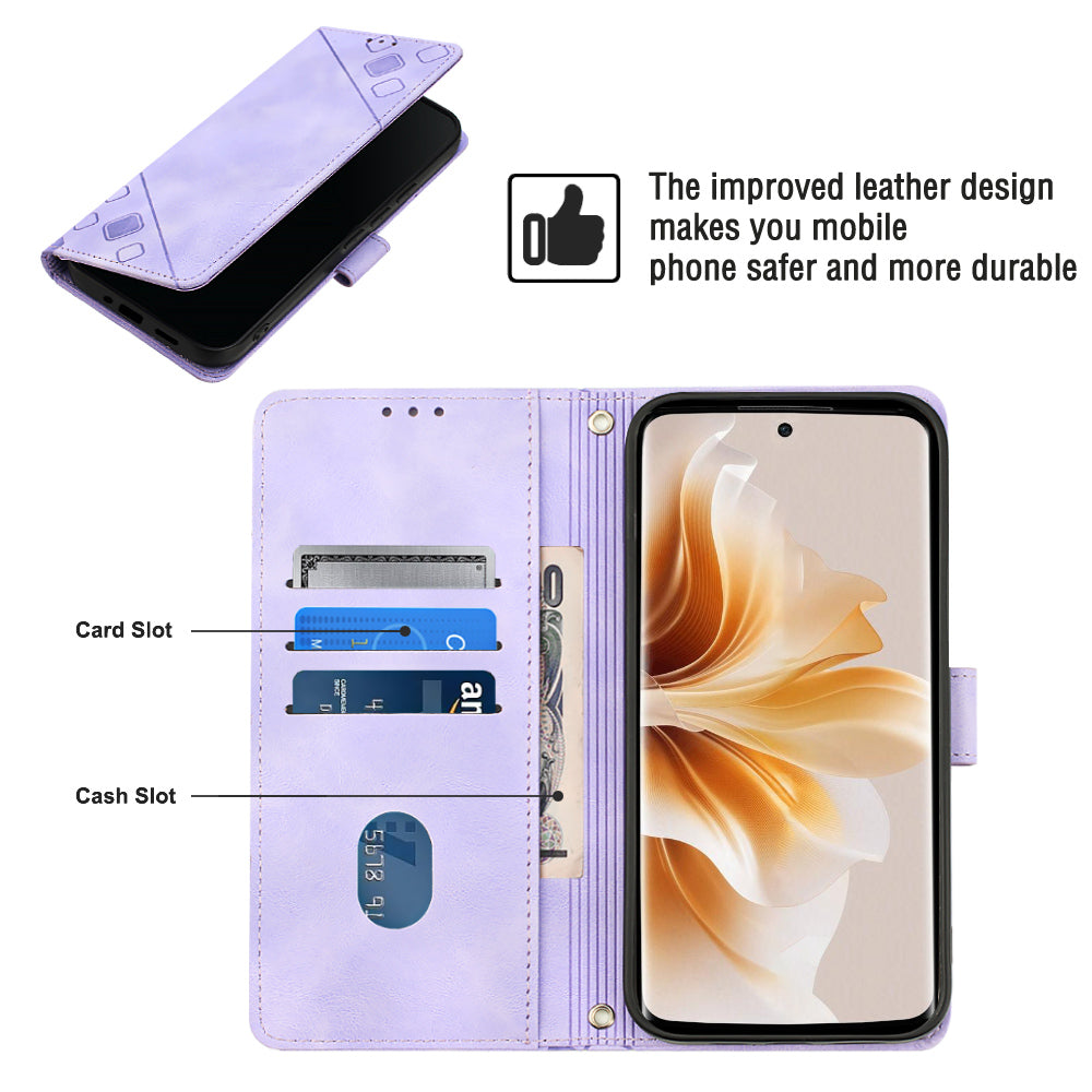 PT005 YB Imprinting Series-7 for OnePlus Nord CE4 5G Leather Wallet Phone Case with Shoulder Strap - Light Purple