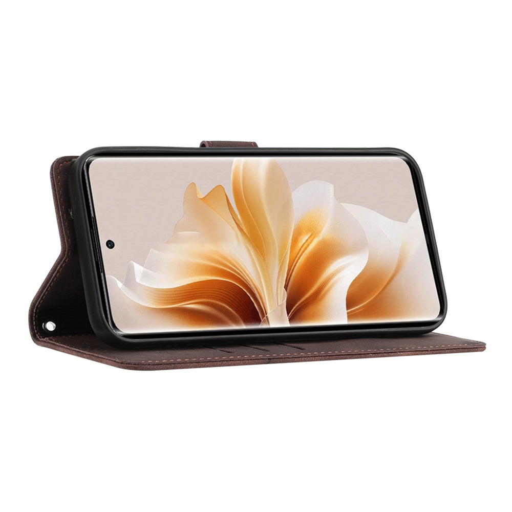 PT005 YB Imprinting Series-7 for OnePlus Nord CE4 5G Leather Wallet Phone Case with Shoulder Strap - Brown