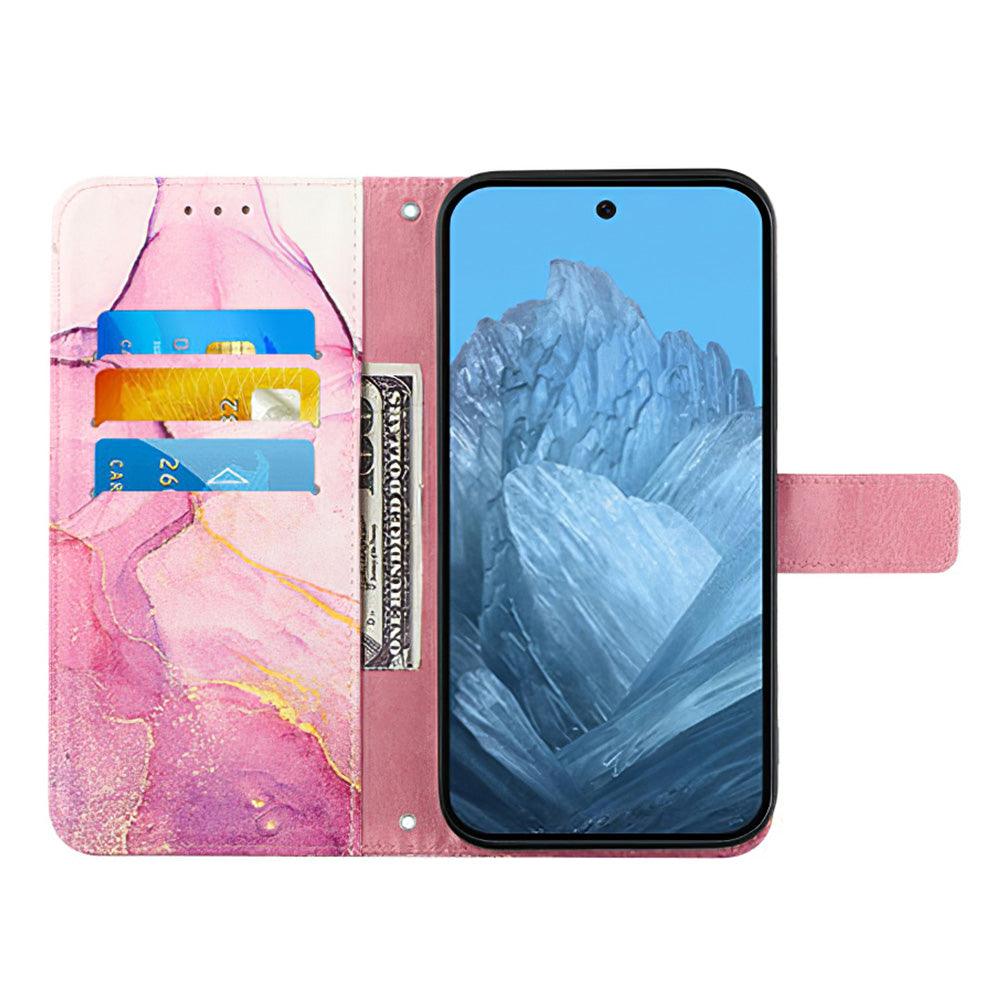 YB Pattern Printing Leather Series-6 For OnePlus Nord CE4 5G Case Stand Flip Phone Cover with Shoulder Strap - Pink / Purple / Gold LS001