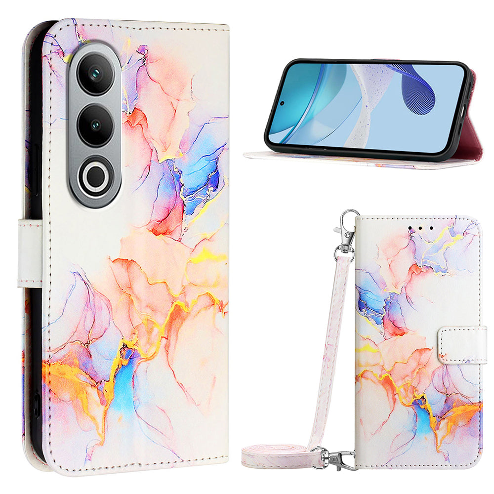 YB Pattern Printing Leather Series-6 For OnePlus Nord CE4 5G Case Stand Flip Phone Cover with Shoulder Strap - Milky Way Marble White LS004
