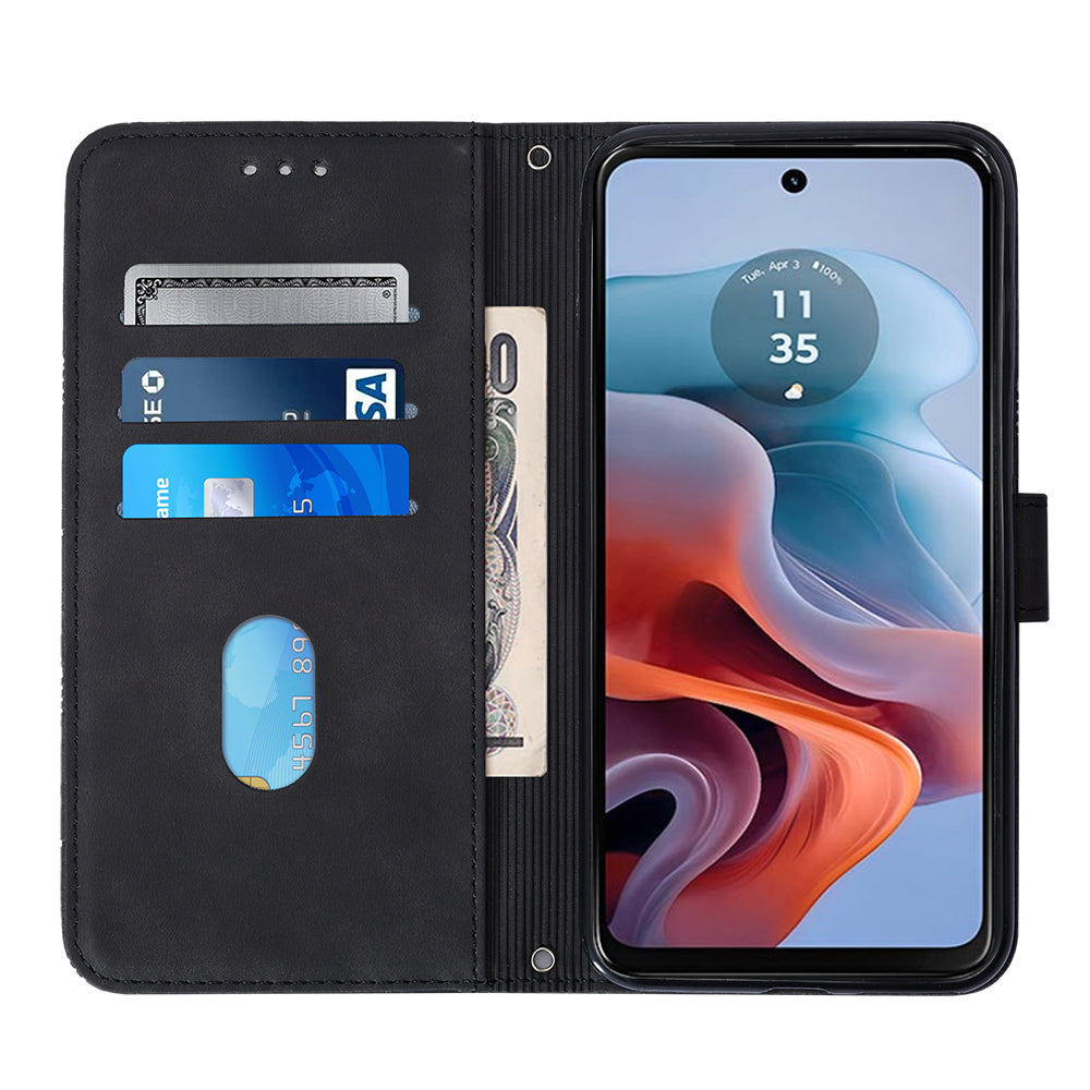 YB Imprinting Series-1 For Nothing Phone (2a) Wallet Case Imprinted Leather Phone Cover with Strap - Black