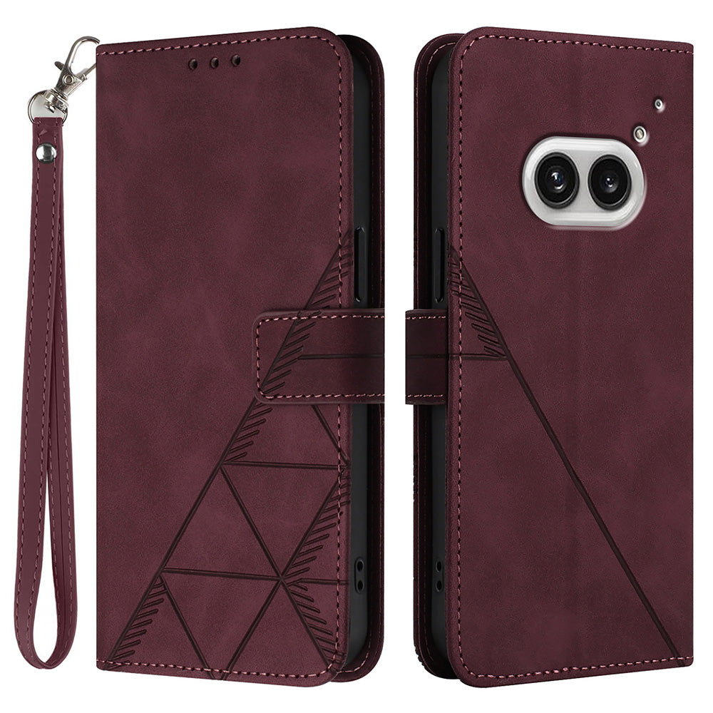 YB Imprinting Series-1 For Nothing Phone (2a) Wallet Case Imprinted Leather Phone Cover with Strap - Wine Red