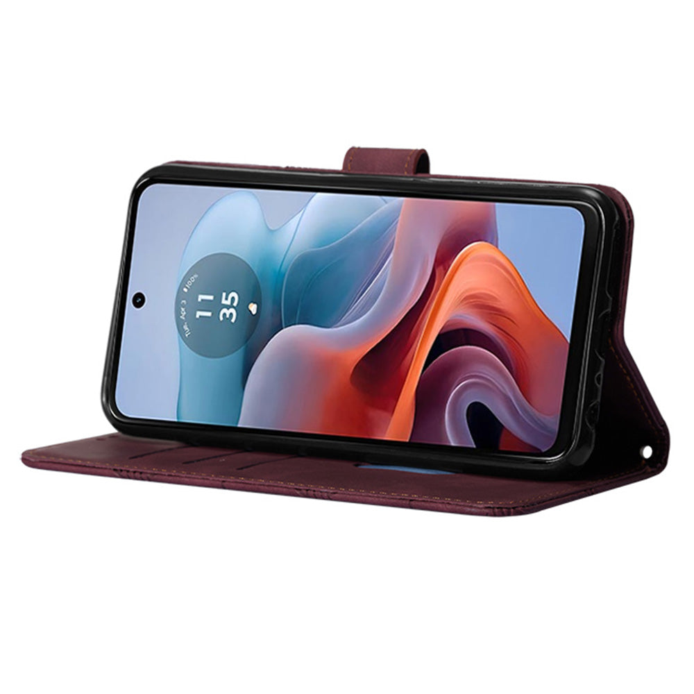 YB Imprinting Series-1 For Nothing Phone (2a) Wallet Case Imprinted Leather Phone Cover with Strap - Wine Red