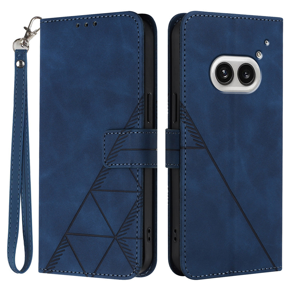 YB Imprinting Series-1 For Nothing Phone (2a) Wallet Case Imprinted Leather Phone Cover with Strap - Sapphire