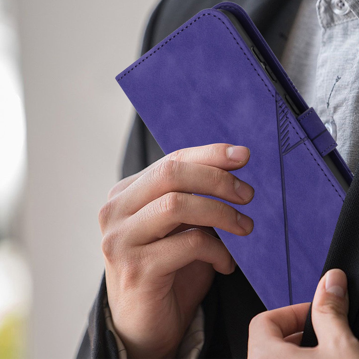 YB Imprinting Series-1 For Nothing Phone (2a) Wallet Case Imprinted Leather Phone Cover with Strap - Purple