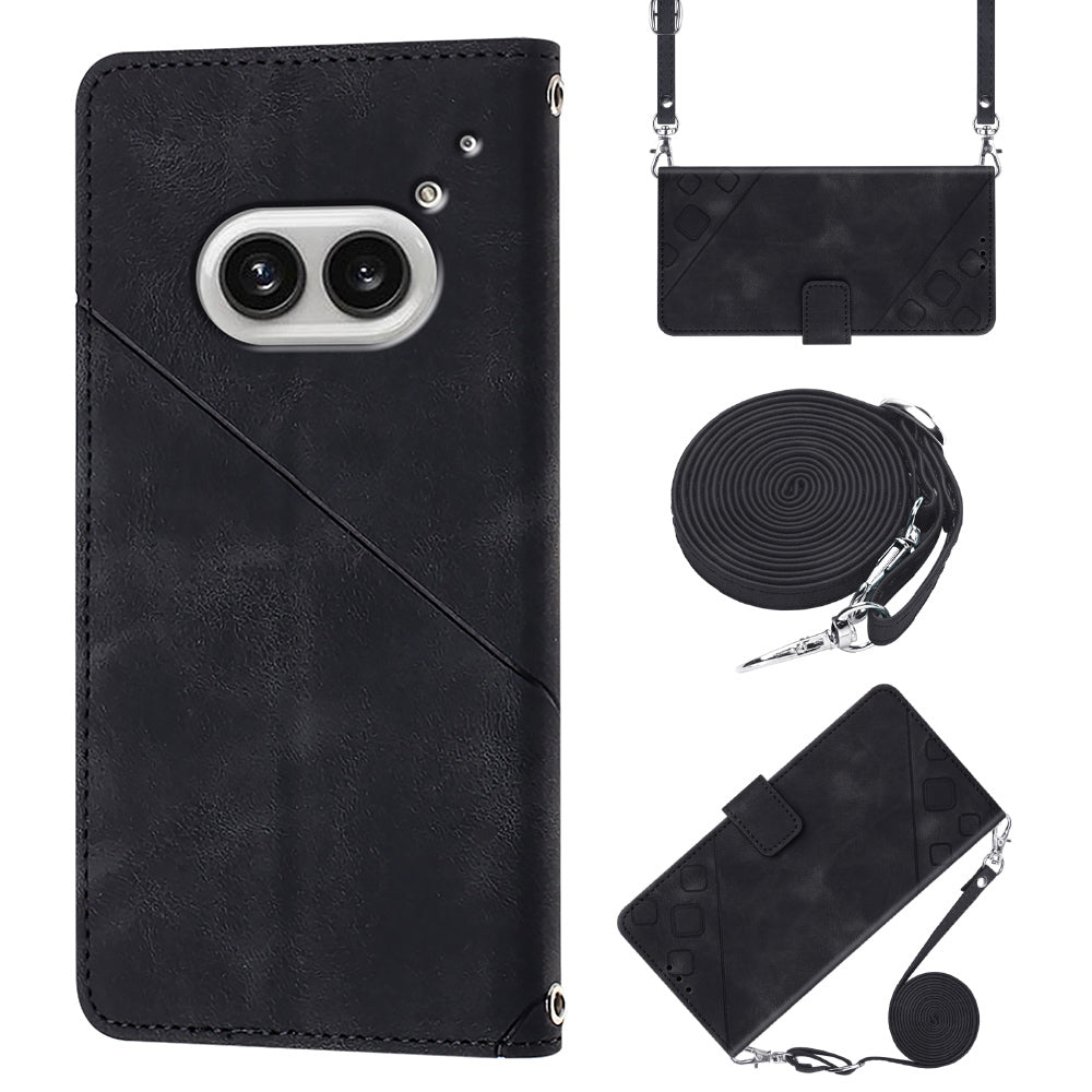 PT005 YB Imprinting Series-7 for Nothing Phone (2a) Crossbody Case PU Leather Stand Accessories Cell Phone Cover - Black
