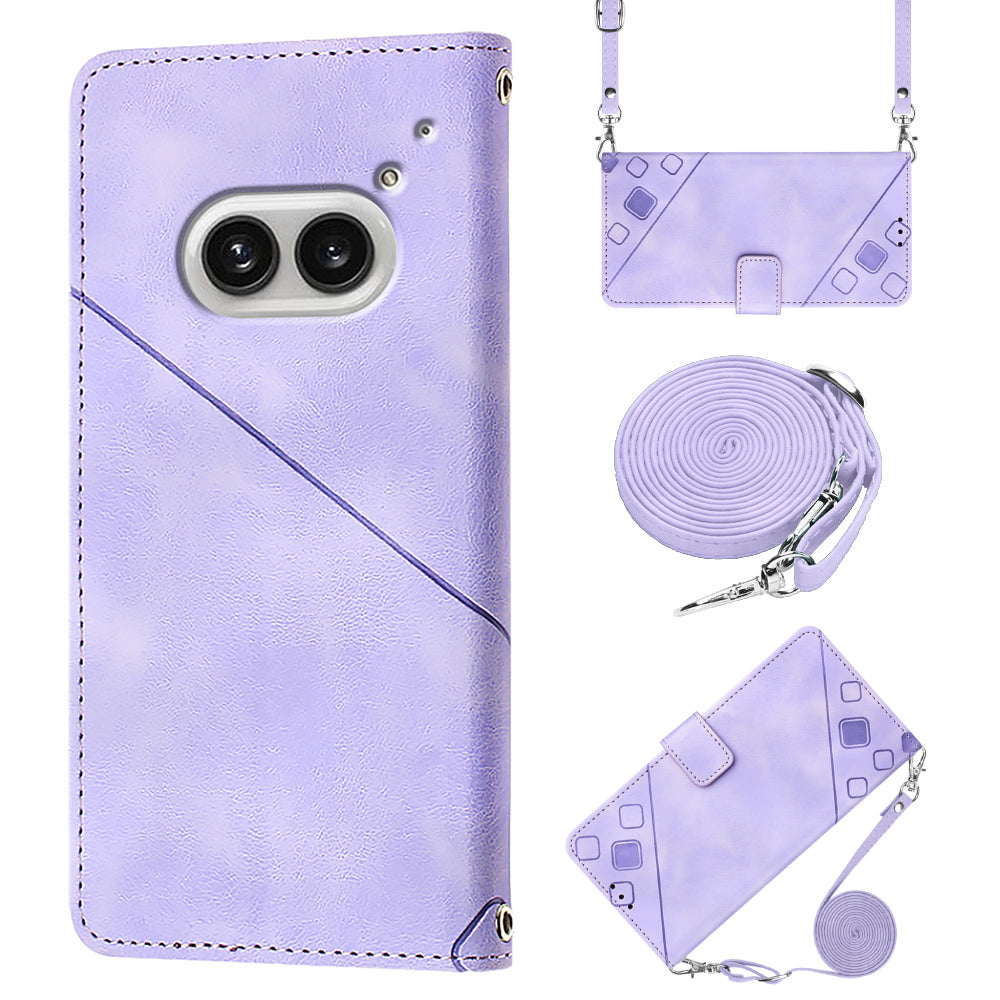 PT005 YB Imprinting Series-7 for Nothing Phone (2a) Crossbody Case PU Leather Stand Accessories Cell Phone Cover - Light Purple