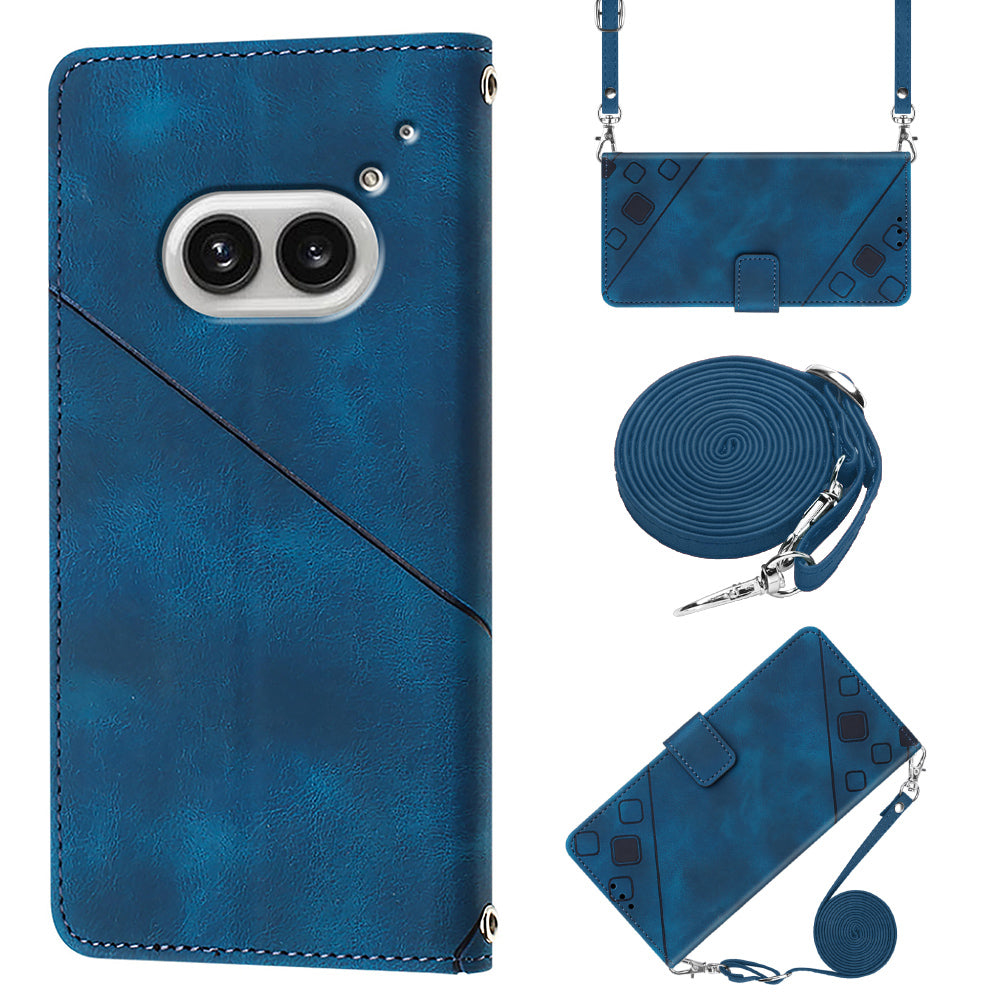 PT005 YB Imprinting Series-7 for Nothing Phone (2a) Crossbody Case PU Leather Stand Accessories Cell Phone Cover - Sapphire