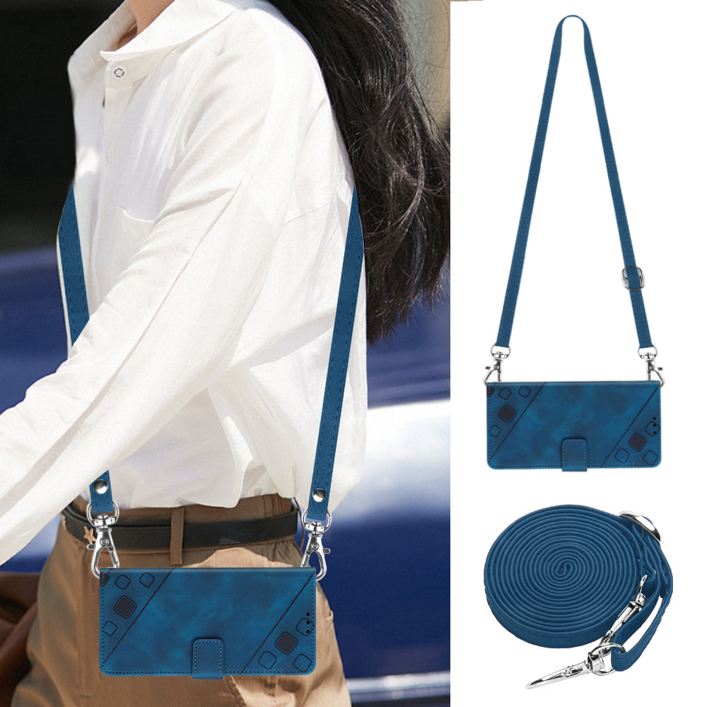 PT005 YB Imprinting Series-7 for Nothing Phone (2a) Crossbody Case PU Leather Stand Accessories Cell Phone Cover - Sapphire
