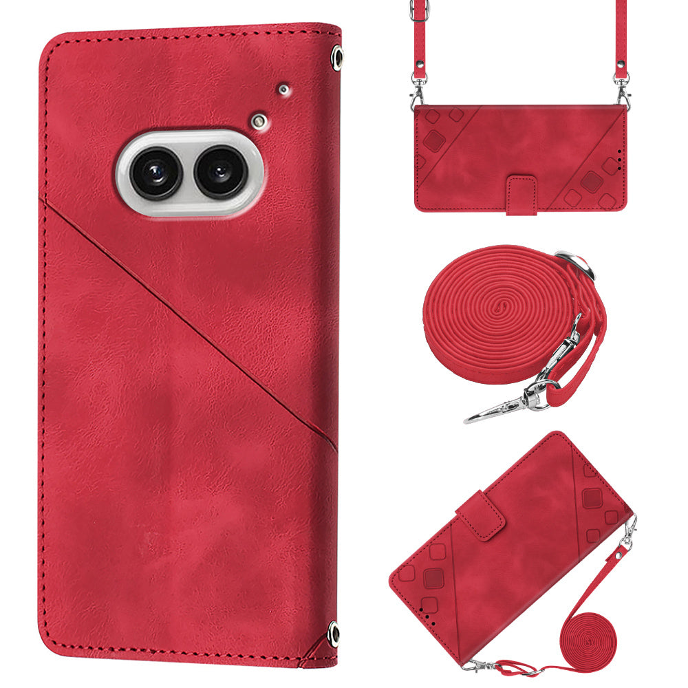 PT005 YB Imprinting Series-7 for Nothing Phone (2a) Crossbody Case PU Leather Stand Accessories Cell Phone Cover - Red