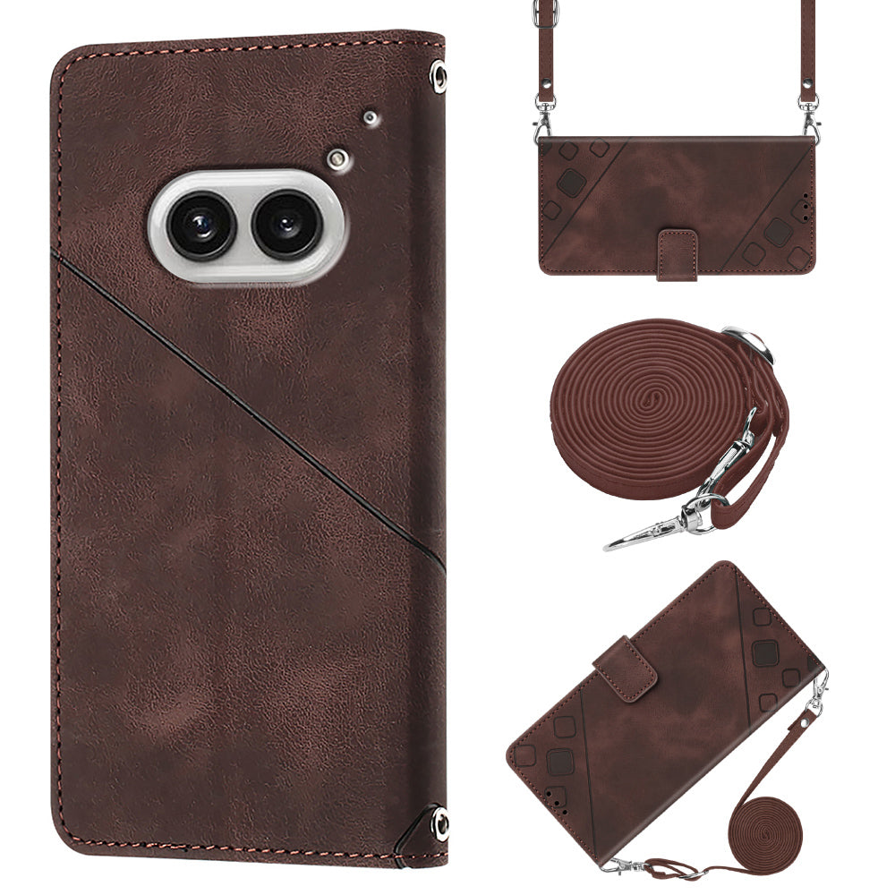 PT005 YB Imprinting Series-7 for Nothing Phone (2a) Crossbody Case PU Leather Stand Accessories Cell Phone Cover - Brown