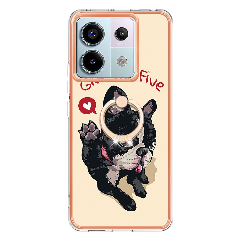 YB IMD Series-20 Style D for Xiaomi Redmi Note 13 Pro 5G / Poco X6 5G Case 2.0mm TPU Ring Kickstand Phone Cover - Dog