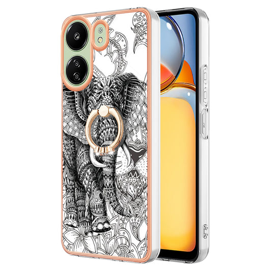 YB IMD Series-20 Style D for Xiaomi Redmi 13C 4G / Poco C65 4G TPU Back Case Ring Kickstand 2.0mm Cover - Totem Elephant
