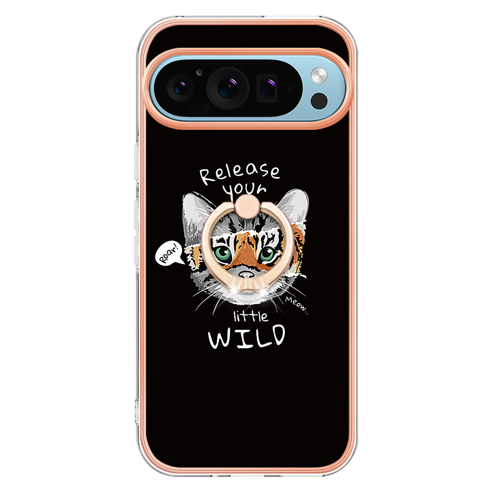 YB IMD Series-20 Style D for Google Pixel 9 Case Electroplating 2.0mm TPU Protective Shell with Kickstand - Cat / Tiger