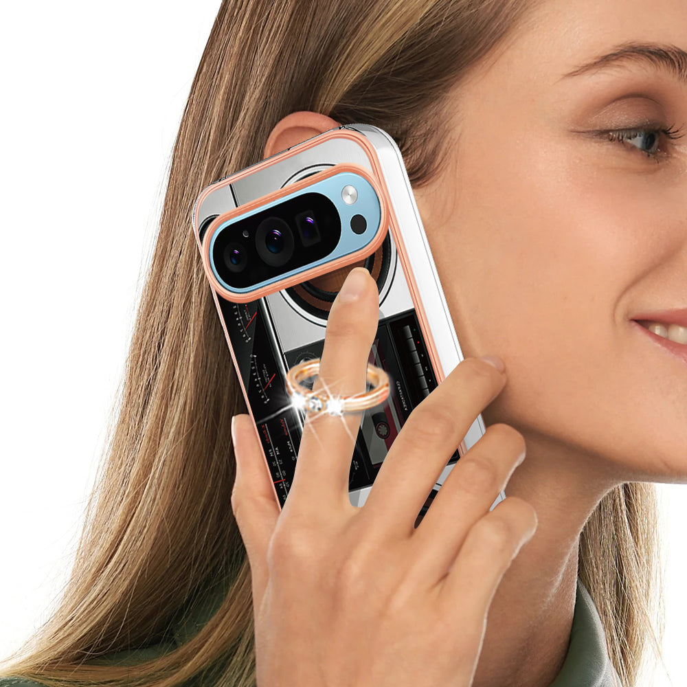 YB IMD Series-20 Style D for Google Pixel 9 Case Electroplating 2.0mm TPU Protective Shell with Kickstand - Radio